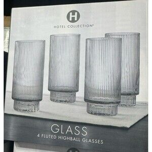 Hotel collection gray accent set of 4 fluted highball glasses